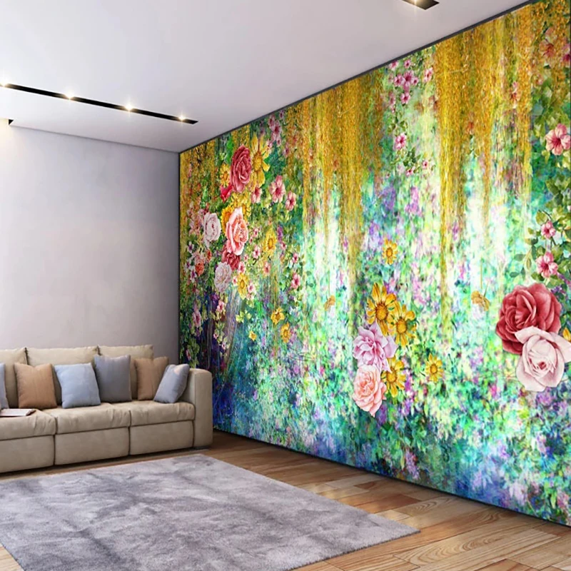 Custom Mysterious Hand-painted Garden Flowers Mural Wallpaper 3D Living Room Bedroom Sofa TV Background Home Decor Fresco