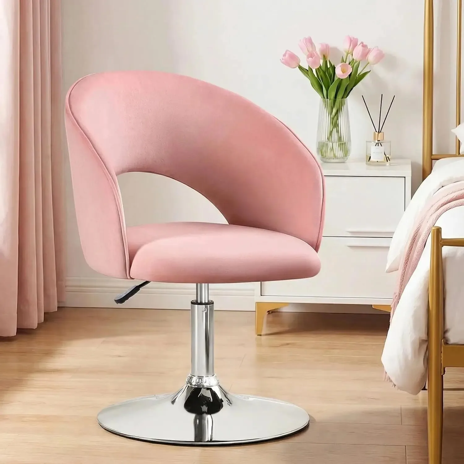 Swivel Vanity Stool Contemporary Round Velvet Back Tilt Accent Chairs 360° Makeup Chair with Chrome Frame, Customized
