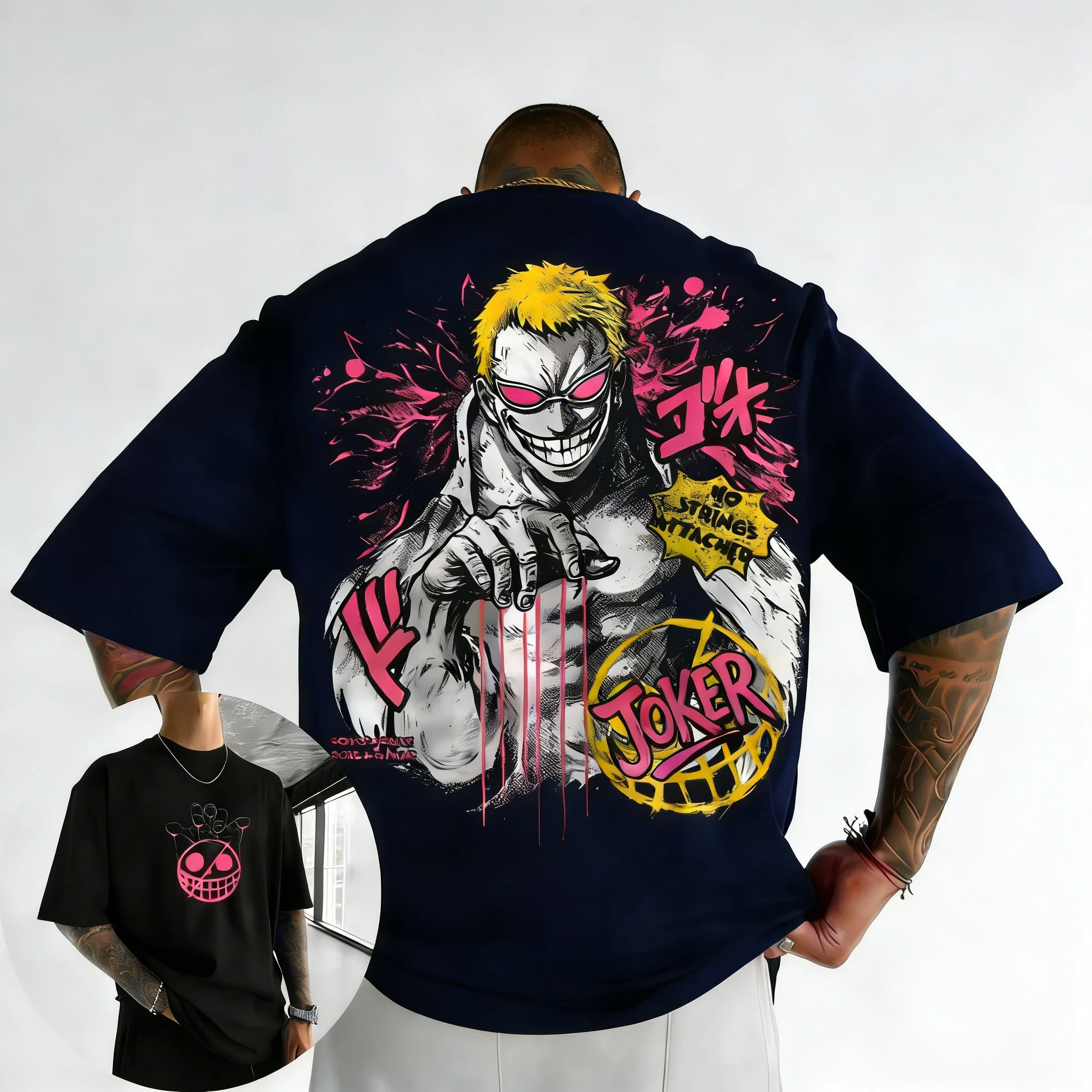 ONE PIECE Herren Sommer Baumwoll-T-Shirt 2026 Neu Doflamingo Anime-Druck Trend Vielseitig Großes Lockeres Freizeit Y2K Eltern-Kind-Oberteil