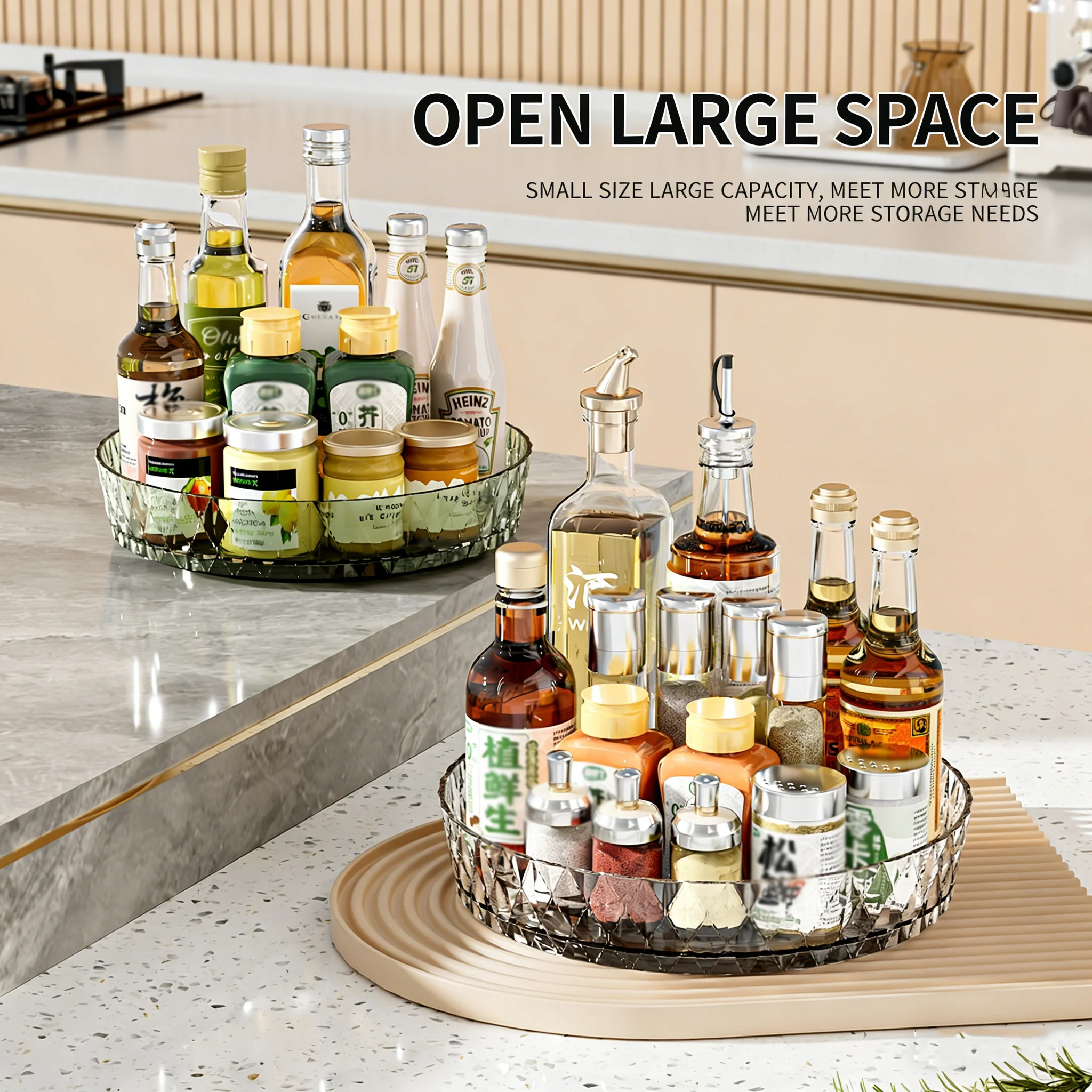 New 360° Rack,multifunctional Storage Turntable For Kitchen Countertops,spice Storage Rack,living Room Desktop Storage Tray