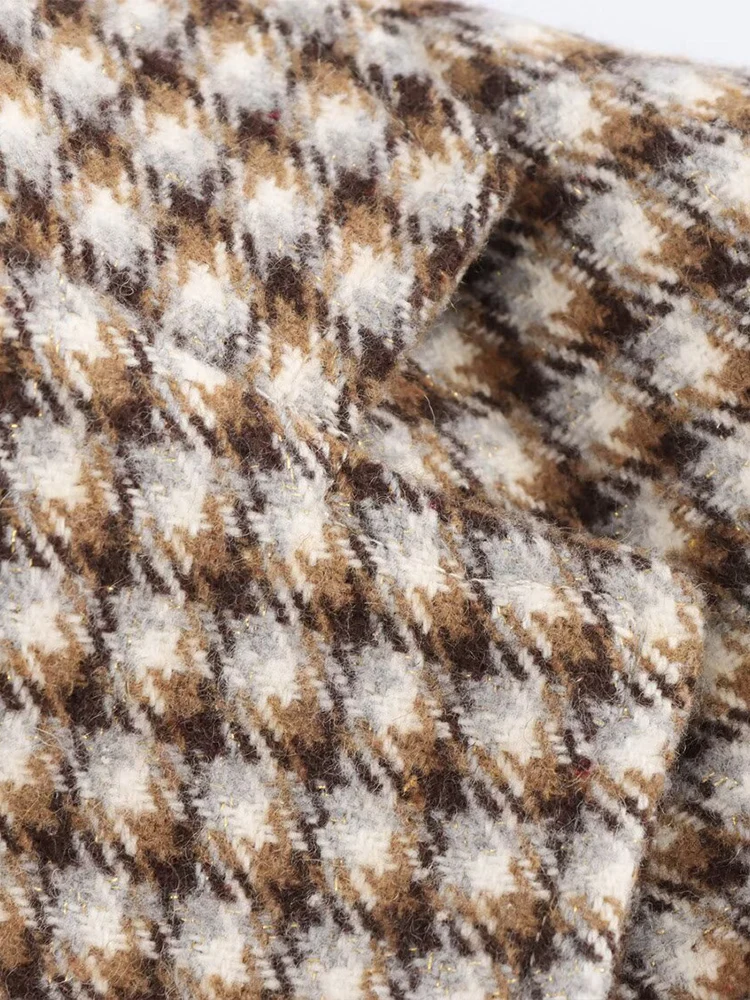 Neue Damenmode im europäischen Stil, vielseitiger, eleganter Reversmantel/Jacke mit einreihigem, langen Ärmeln und kariertem Mantel.