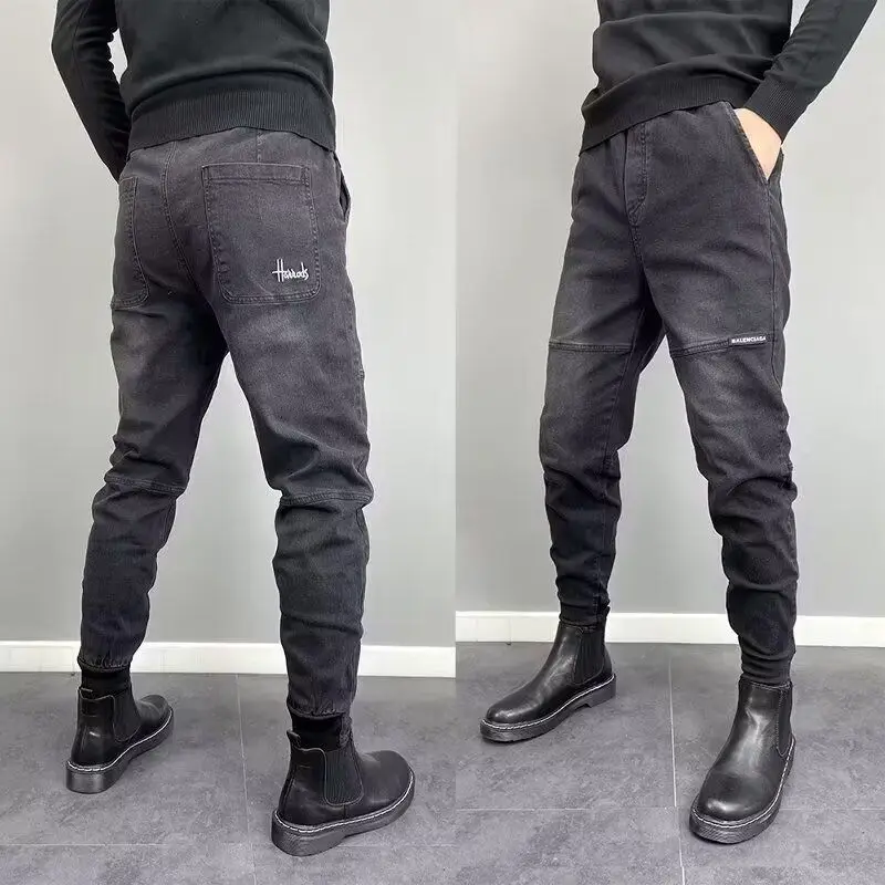 

Men's Slim Fit Jeans Spring New Sle Harlan Elastic Versatile Korean Version Nine Points Cuffed Trendy Straight Leg mid Waist
