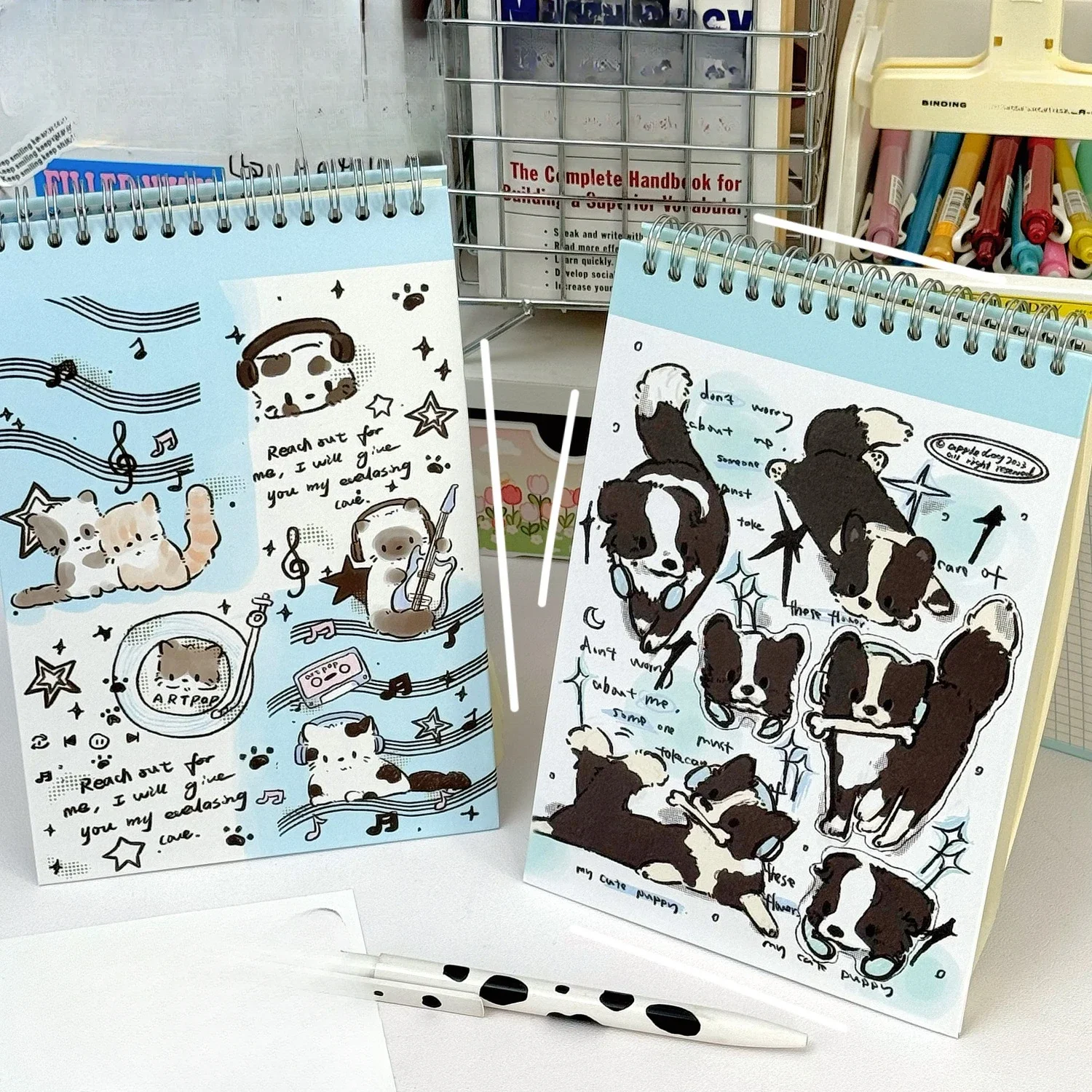 Ins A5 Upturn Coil Book Cat Pattern Notebook Cute Dog Notebook Student Horizontal Line Record Book 80 Sheets