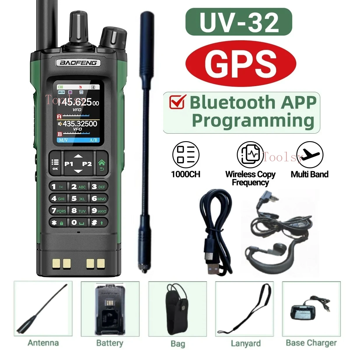 

BAOFENG UV-32 GPS Walkies Talkie AM FM Long Range Bluetooth Programming 10W Wireless Copy Frequency 1000CH Two Way Radio UV-5RH
