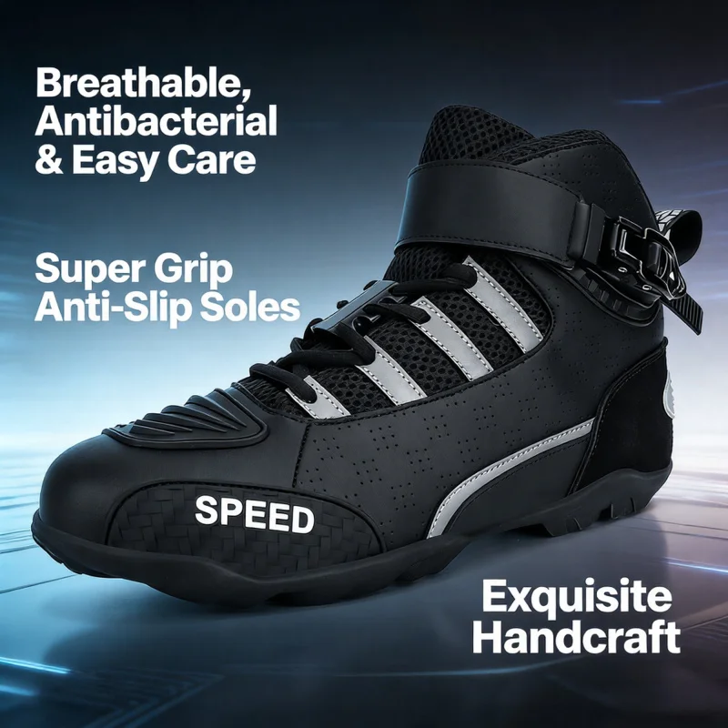 

2025 New Motorcycle Boots Men Leather Motos Breathable Anti Slip Wear-resistant Riders Boots Motorbike Racing Ankle Length Shoes