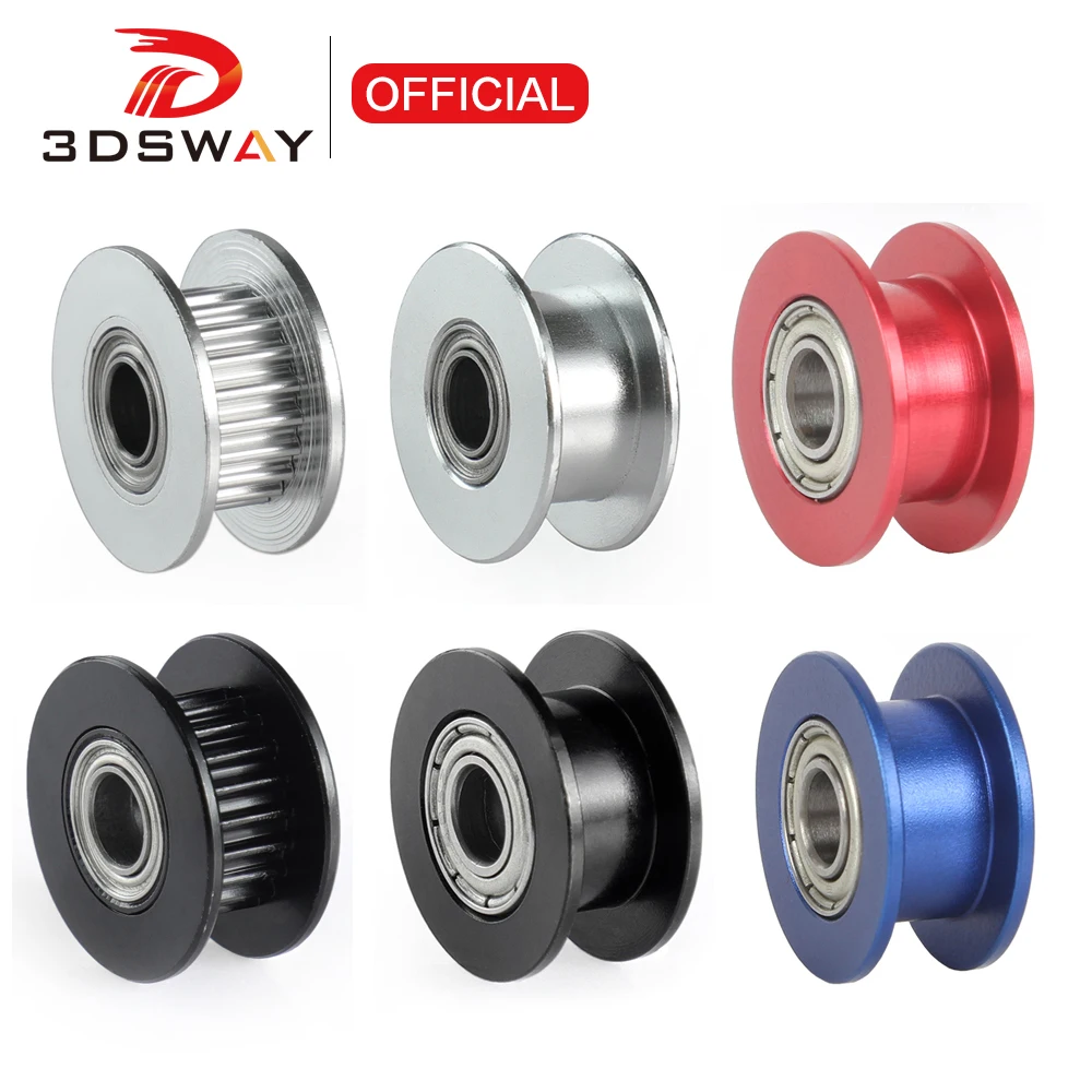 3DSWAY 3D Printers Parts GT2 Idler Timing Pulley 20 Tooth Wheel Bore 5mm Aluminium Gear Teeth for 2GT Timing Belt 6mm Reprap DIY