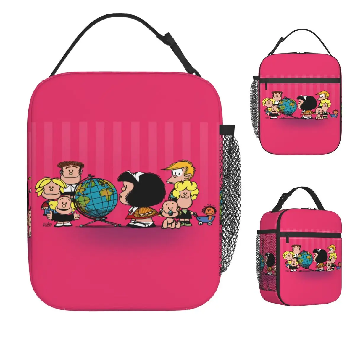 

Mafalda Comic Cartoon Kawaii Lunch Bag Casual Lunch Box School Portable Thermal Tote Handbags Print Cooler Bag