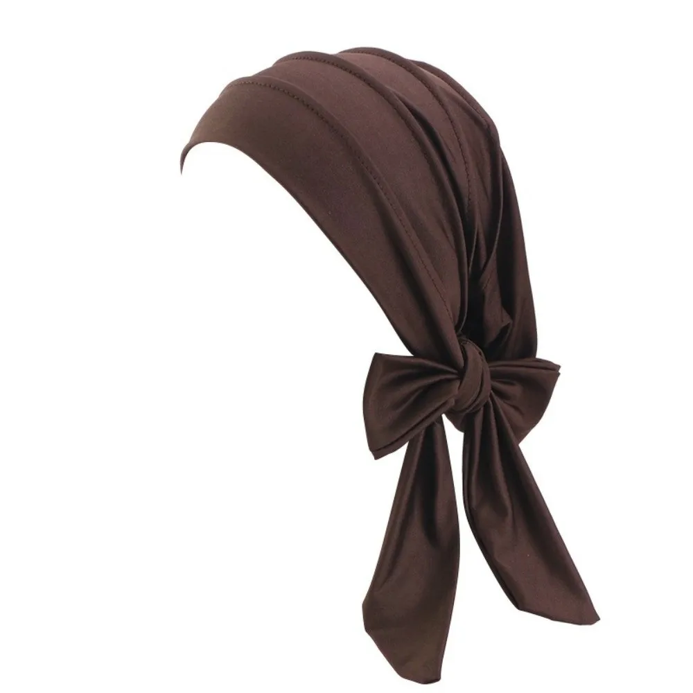 

Lightweight Solid Color Headscarf Hat Long Tail Stretch Chemo Hat Pre-Tied Breathable Inner Hat Daily