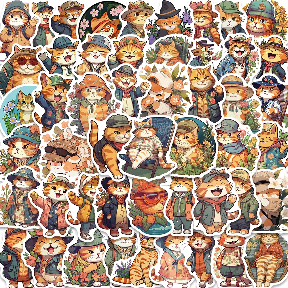 

50PCS Ginger Cat Y2k Fashion Sticker Notebook Vintage For DIY Laptop Luggage Home Decoration Kids Room Refrigerator Decor