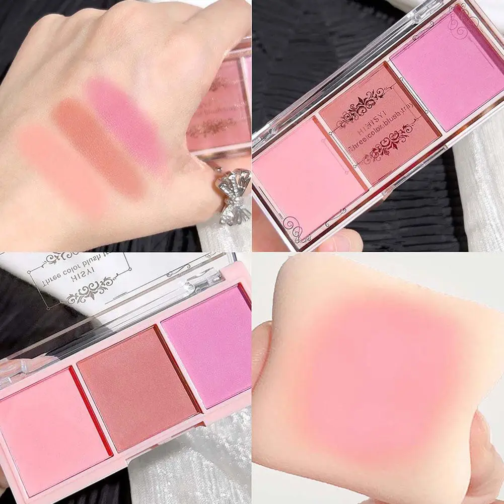 HISYI 3 couleurs blush mat coloration maquillage nu couleur naturelle rendu délicat non volant poudre visage maquillage
