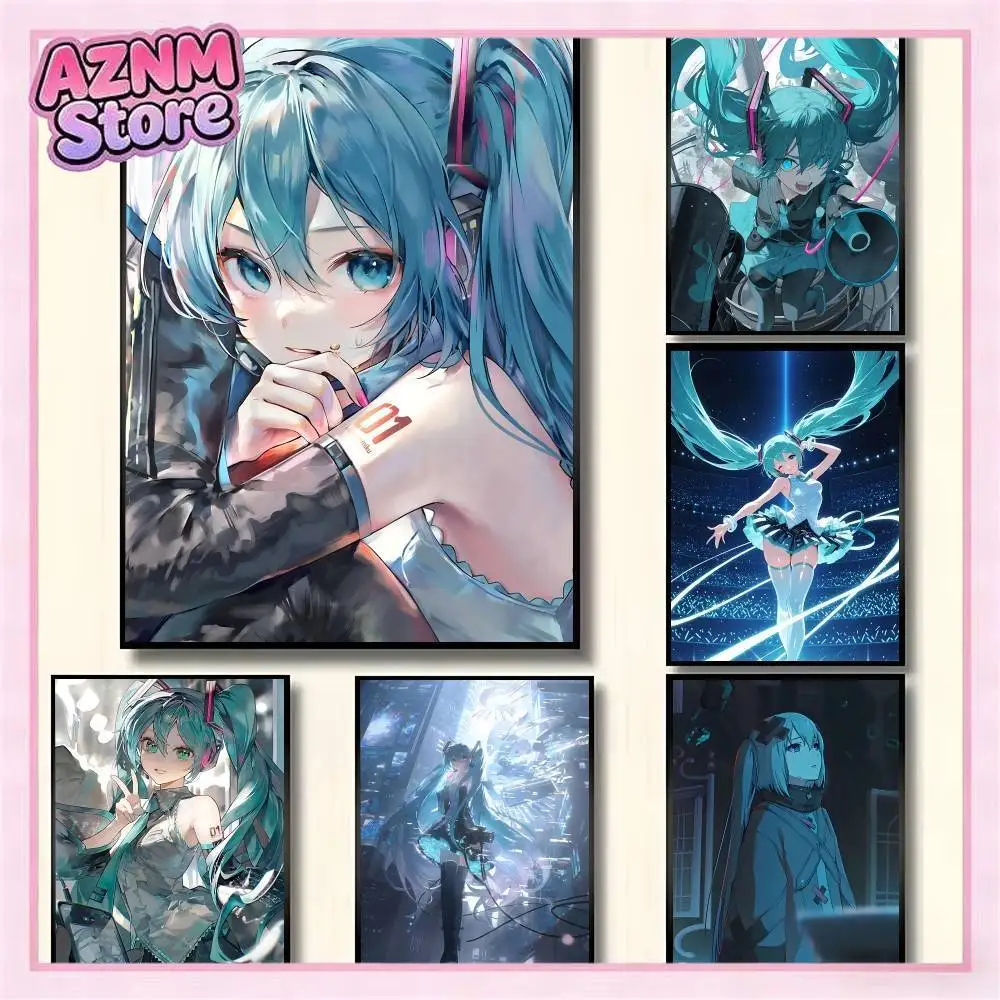 Virtual Idol H-Hatsuness Cartoon M-MikUs Posters High Quality Self-adhesive Wall Art Decorations Color Prints Sticky