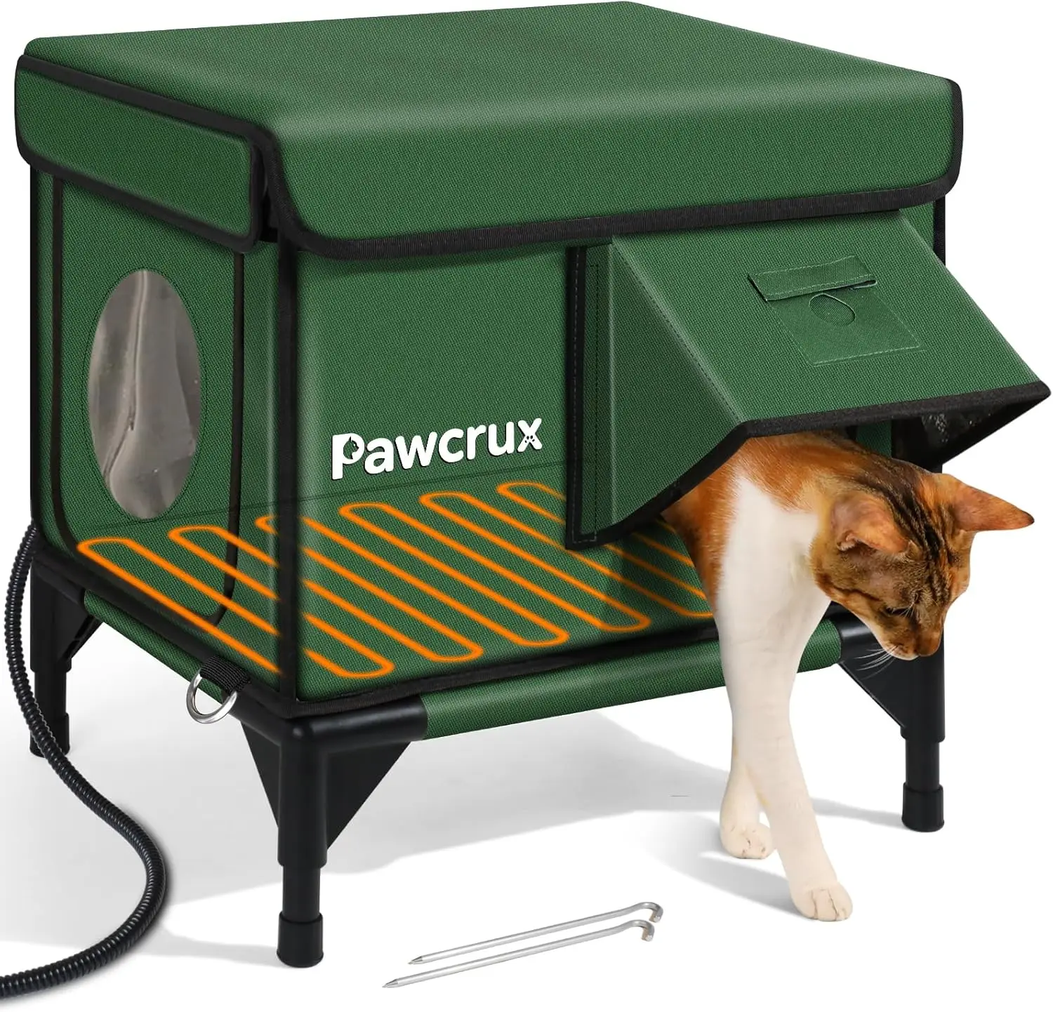 

Outdoor Heated Cat House with Insulated Shelter, Safe Escape Door & Heating Pad for Winter - Green, 12x16x16 Inches