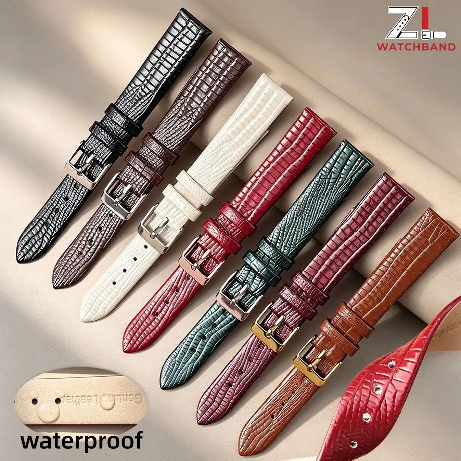10mm 12mm 14mm 16mm Lizard Pattern Leather Strap Ultra-thin Wristbelt Soft Waterproof Slim Bracelet for Women Small Watchband