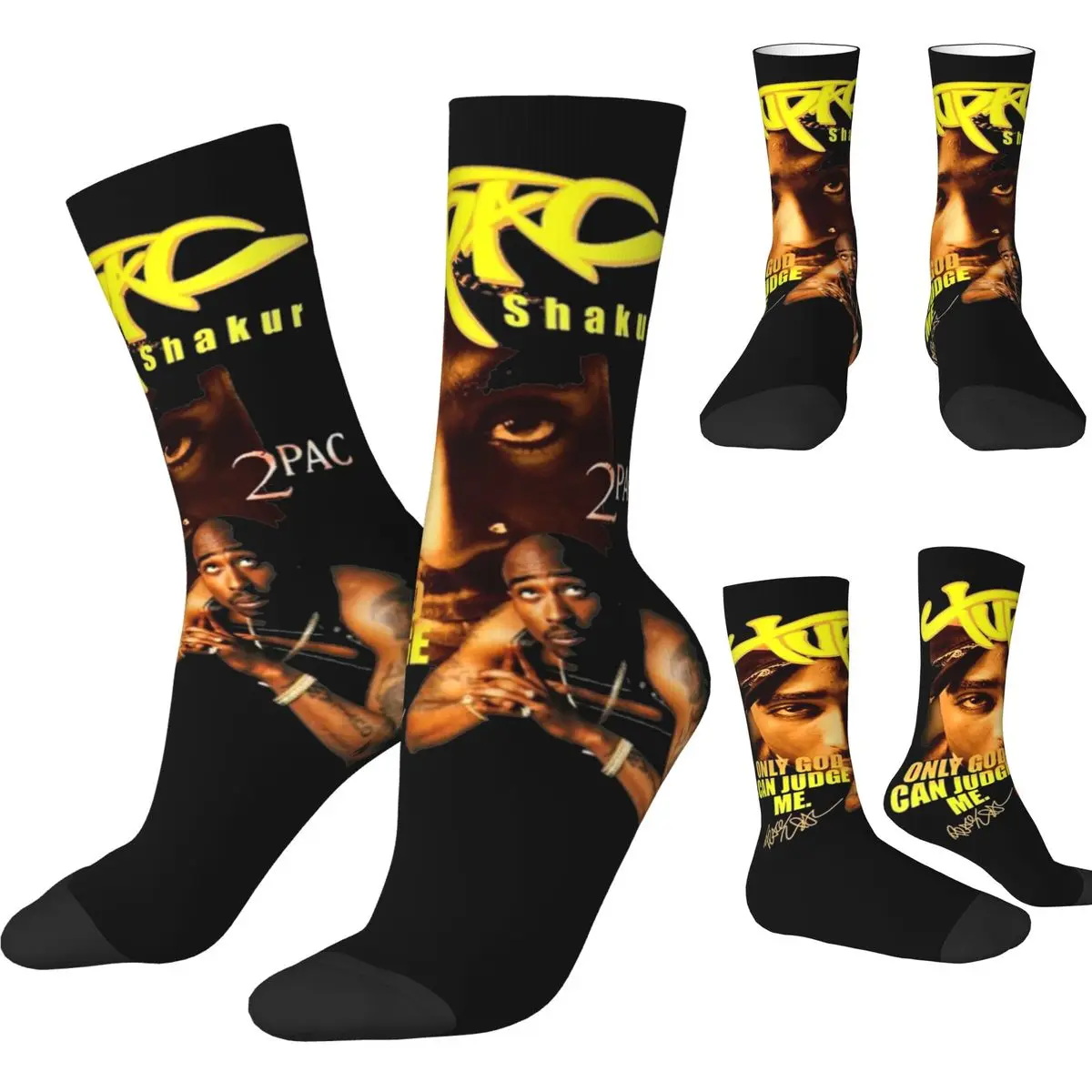 Otoño Invierno diseño loco mujeres hombres Tupac sólo Dios puede juzgarme 90s calcetines Vintage 2pac Hip Hop calcetines de baloncesto antideslizantes