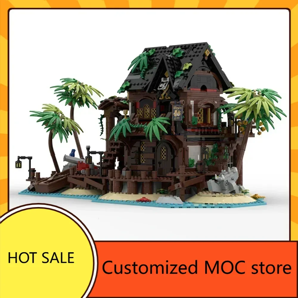 ตัวต่อสร้างสรรค์ MOC ซีรีส์โจรสลัด ร้านเหล้าบนเกาะและสถาปัตยกรรมเรือ ตัวต่อของเล่นวันหยุด วันเกิด ของขวัญคริสต์มาสสำหรับเด็ก