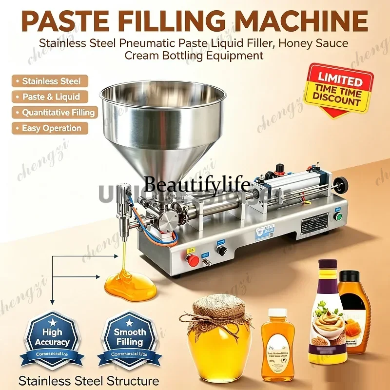 Horizontal Pneumatic Paste Liquid Filling Machine 220V Stainless Steel Quantitative Filler for Honey Sauce Yogurt Detergent