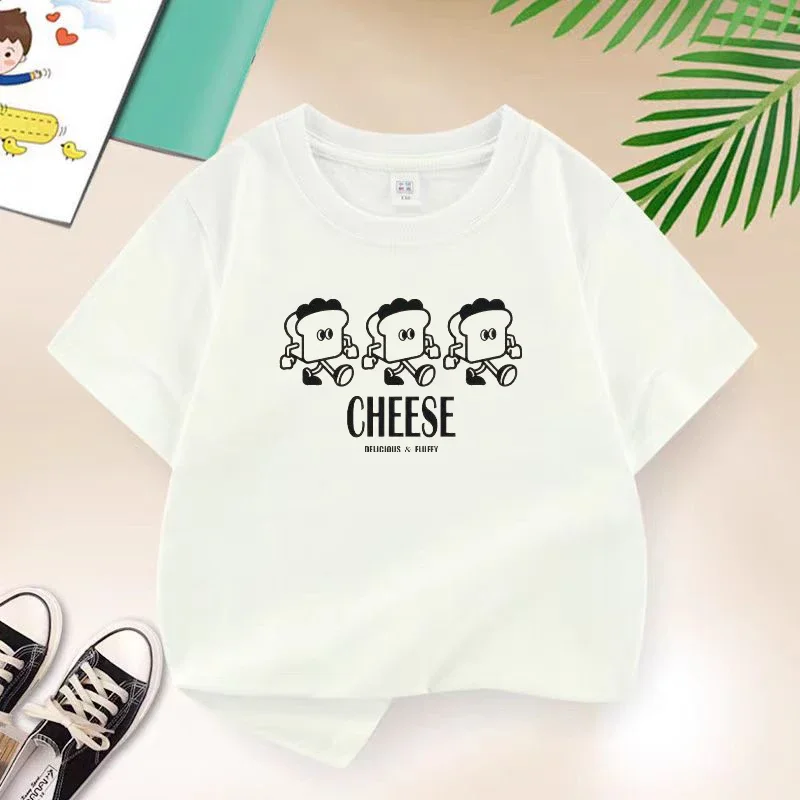 Cheese Bread T-shirt for Boys Cotton Kids T Shirt Cartoon Children Casual Clothes Teen Baby Boy Summer Tops 6 8 10 12 Years