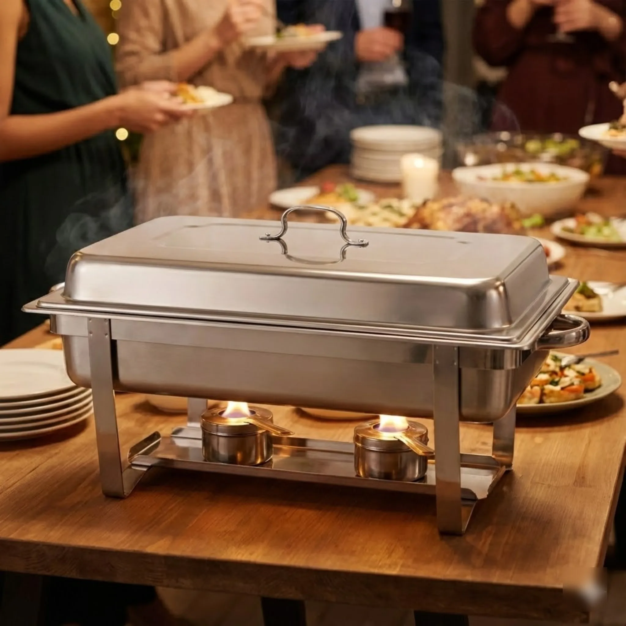 

3 Pan Food Warmer for Catering Buffet Stainless Steel Chafing Dish Set with Lid Fuel Holders Keeps Food Hot for Parties