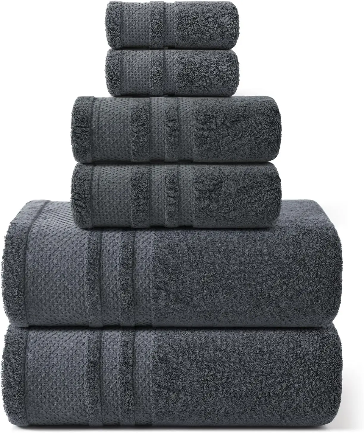 

6-Piece Gray Cotton Bath Towel Set, 700 GSM, Quick-Dry & Absorbent with 2 Bath, Hand Towels, Washcloths