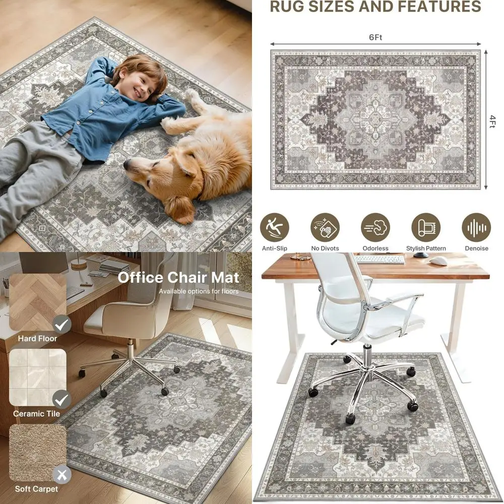 

48x72 Hardwood Floor Chair Mat, Desk Carpet Protector, Machine Washable, Anti-Slip Thin Vinyl Rug, Tawny Grey