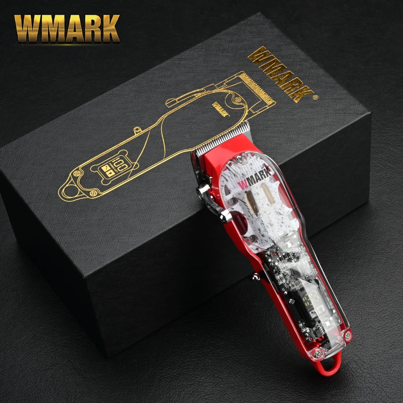 

2022 New!WMARK NG-409 red color Transparent Style Professional Rechargeable Clipper Cord & cordless Hair Trimmer