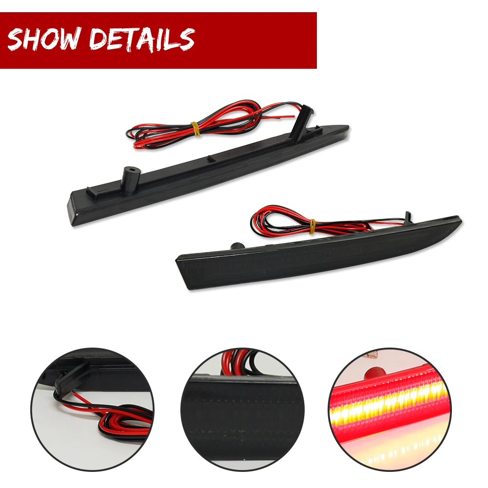 2pcs Red LED Bumper Reflector Lights For 2016-2022 Gen6 Chevrolet Camaro For Cadillac XT5 ATS Tail/Brake or Rear Fog Lamps