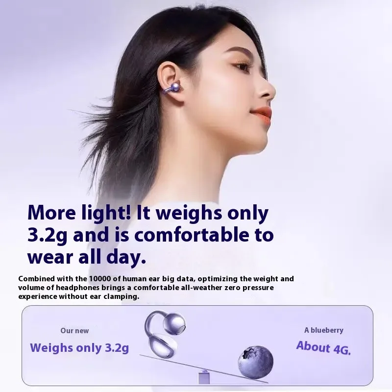 FreeClip Wireless Headphone Ear Clip earphone Open Wireless Clip Bluetooth Headset Stable Wear 36 Hours Long Battery