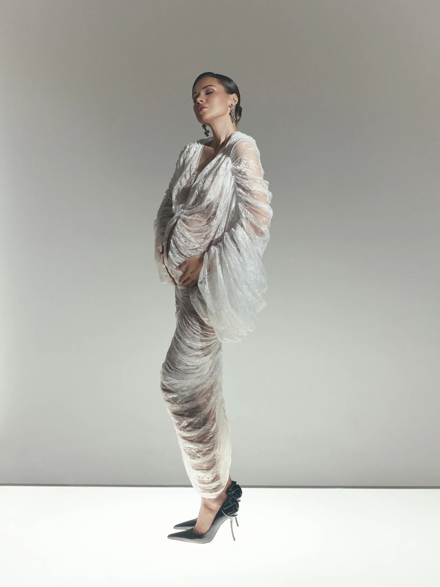 Robe de maternité en dentelle blanche féerique, pour séance photo, à volants transparents, Slim, pour femme enceinte, photographie, robes de réception-cadeau pour bébé, personnalisées