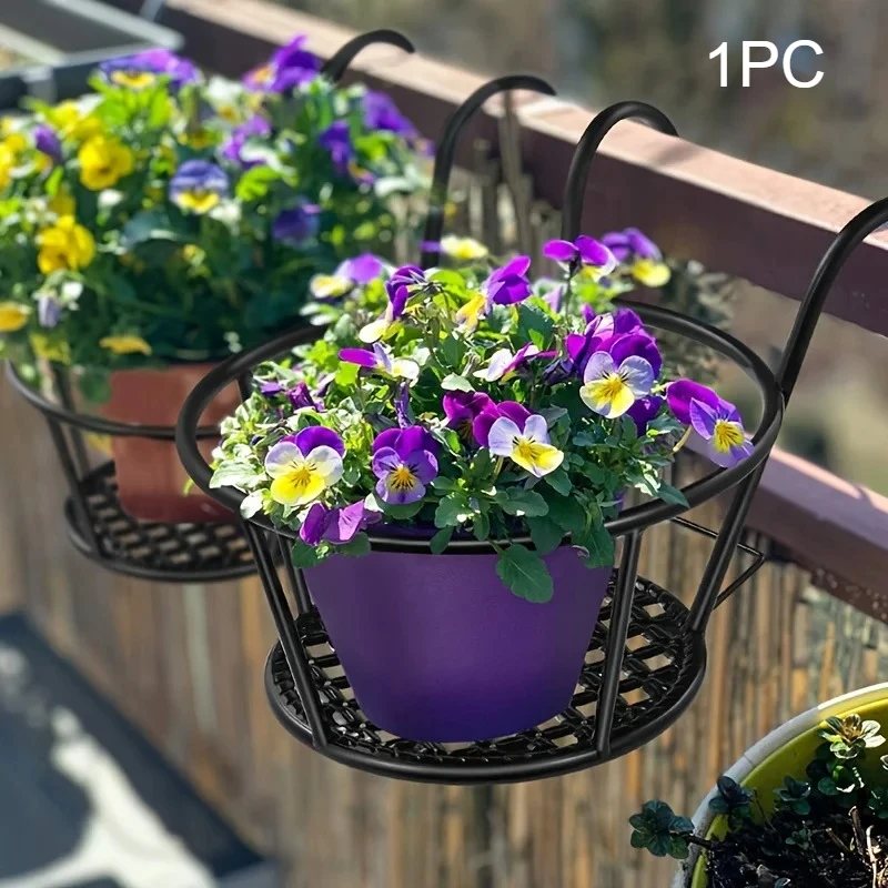 1Pc Iron Art Hanging Flower Pots With Hanging Hooks, Metal Plant Planting Hanging Basket, Detachable, For Balcony