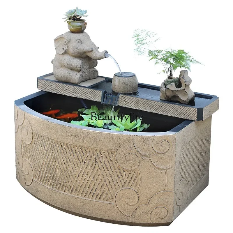 

Outdoor floor-to-ceiling running water fish tank New Chinese-style courtyard terrace creative ornament pool