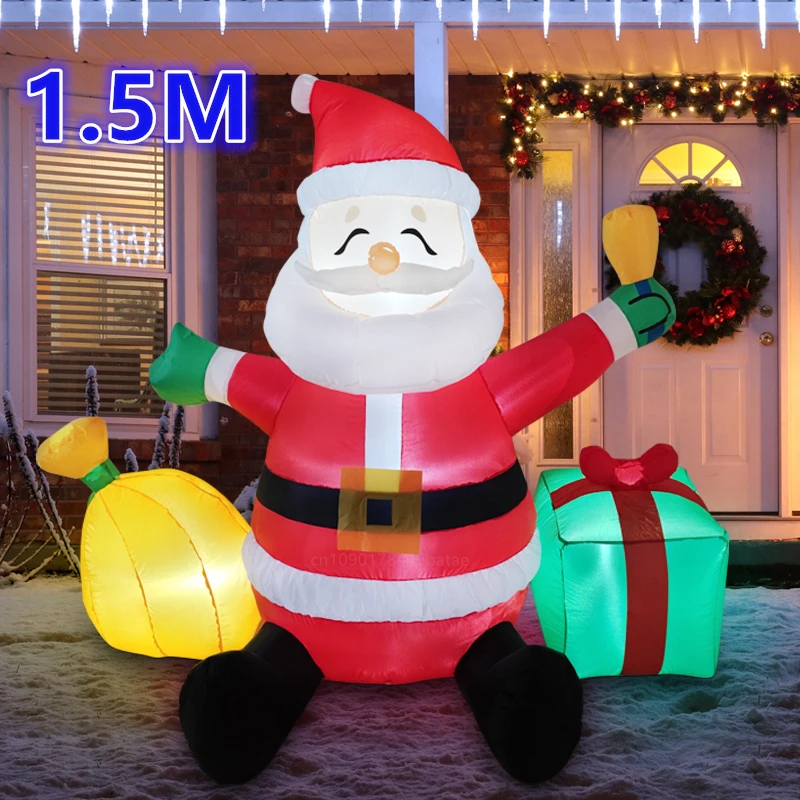 

1.5M/5FT Christmas inflatable sitting Santa Claus with LED lights, Christmas decoration indoor and outdoor courtyard props