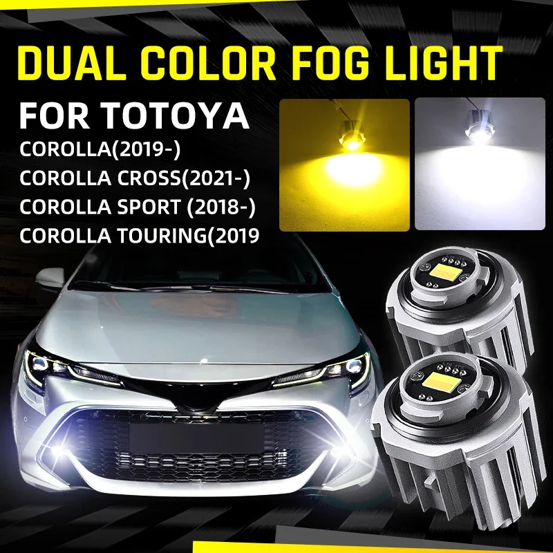 

2pcs Car LED Fog Light Bulbs DRL Lamp Dual Colors White Yellow For Toyota Corolla Cross Sport Touring 2018 2019 2021 2022 カローラ