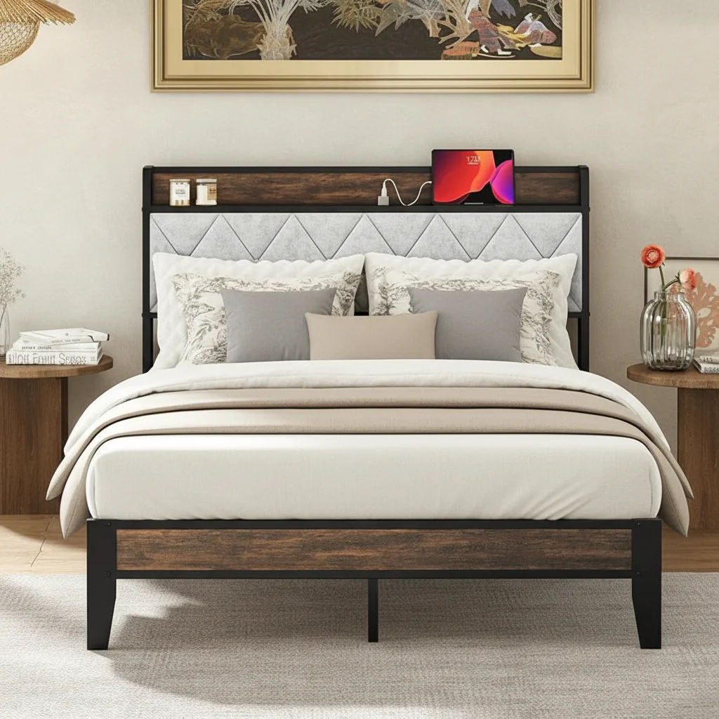 إطار سرير كامل الحجم مع لوح أمامي وتخزين، متوافق مع الجزء العلوي من إسفنج الذاكرة Twin XL مقاس 2 بوصة، مثالي للنوم والاستخدام اليومي #5