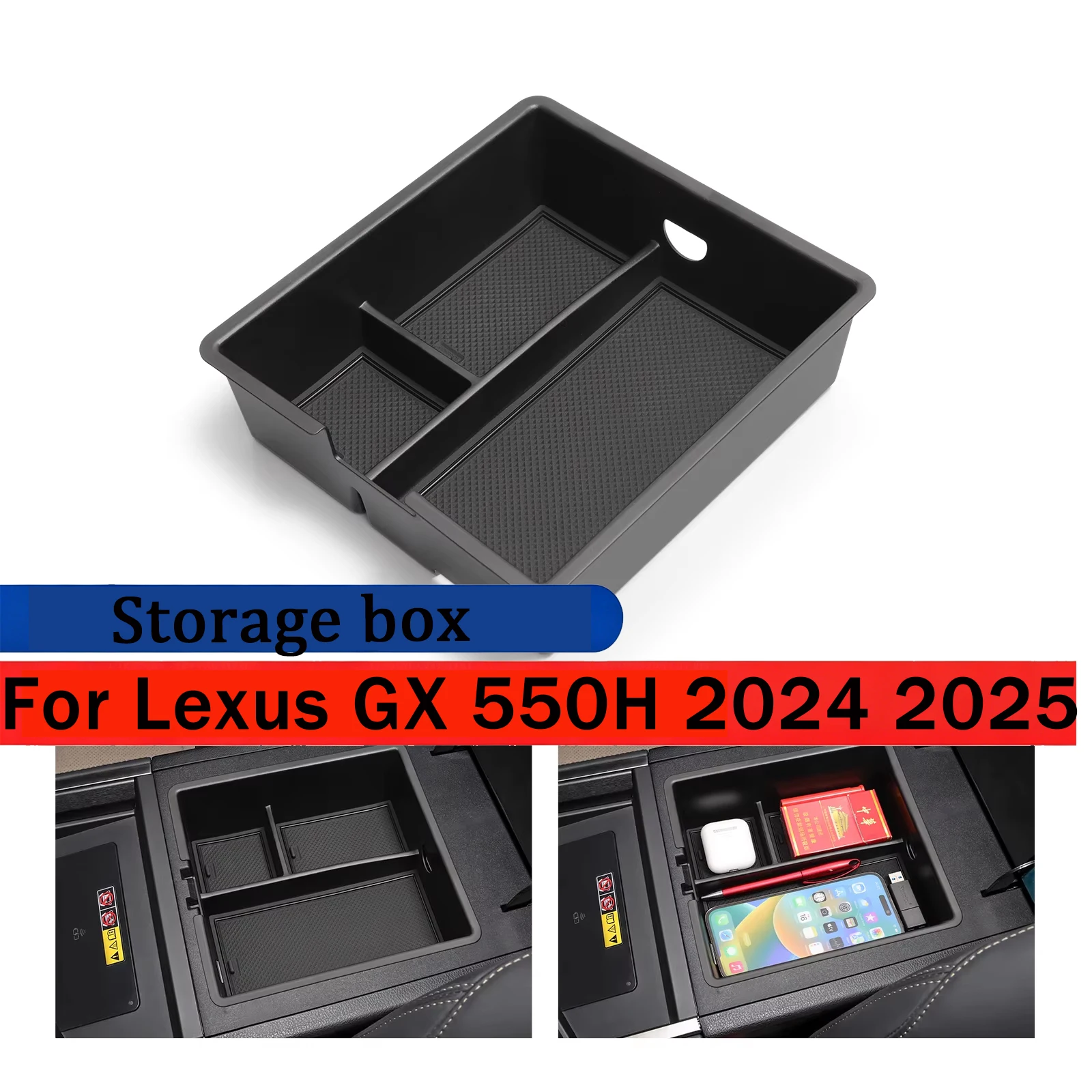 Center Console Armrest Storage Box Tray Organizer Accessories Tidying Black For Lexus GX 550H 2024 2025