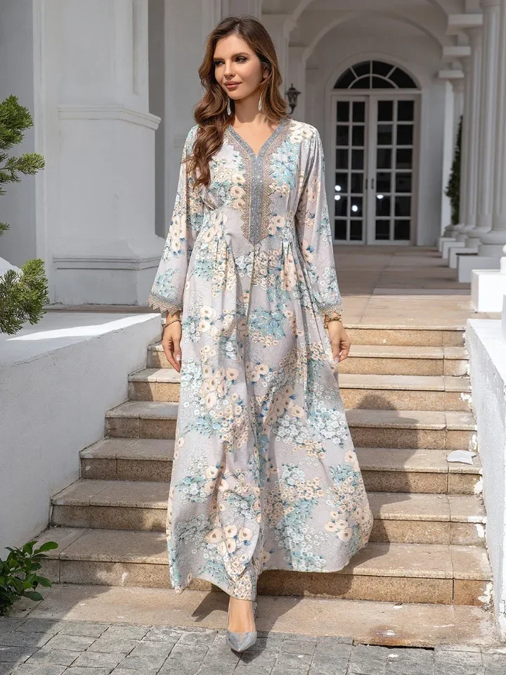 

Eid Muslim Party Dress for Women Jalabiya Abaya Ramadan Long Dresses Abayas Woman Kimono Print Caftan Vestidos Largos