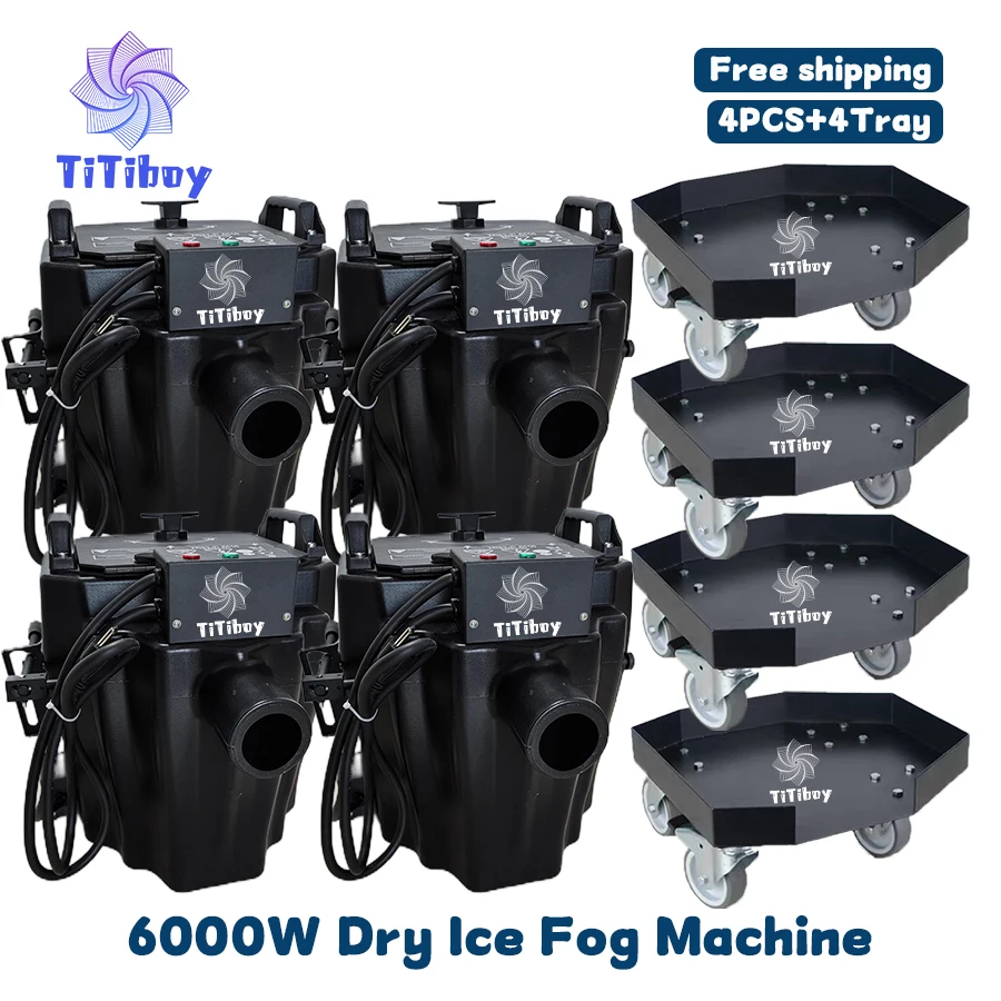 

0 Tax 4Pcs DMX 6000W Dry Ice Fog Machine With pallets Low Ground Lying Smoke Machine Stage Party Wedding Concert