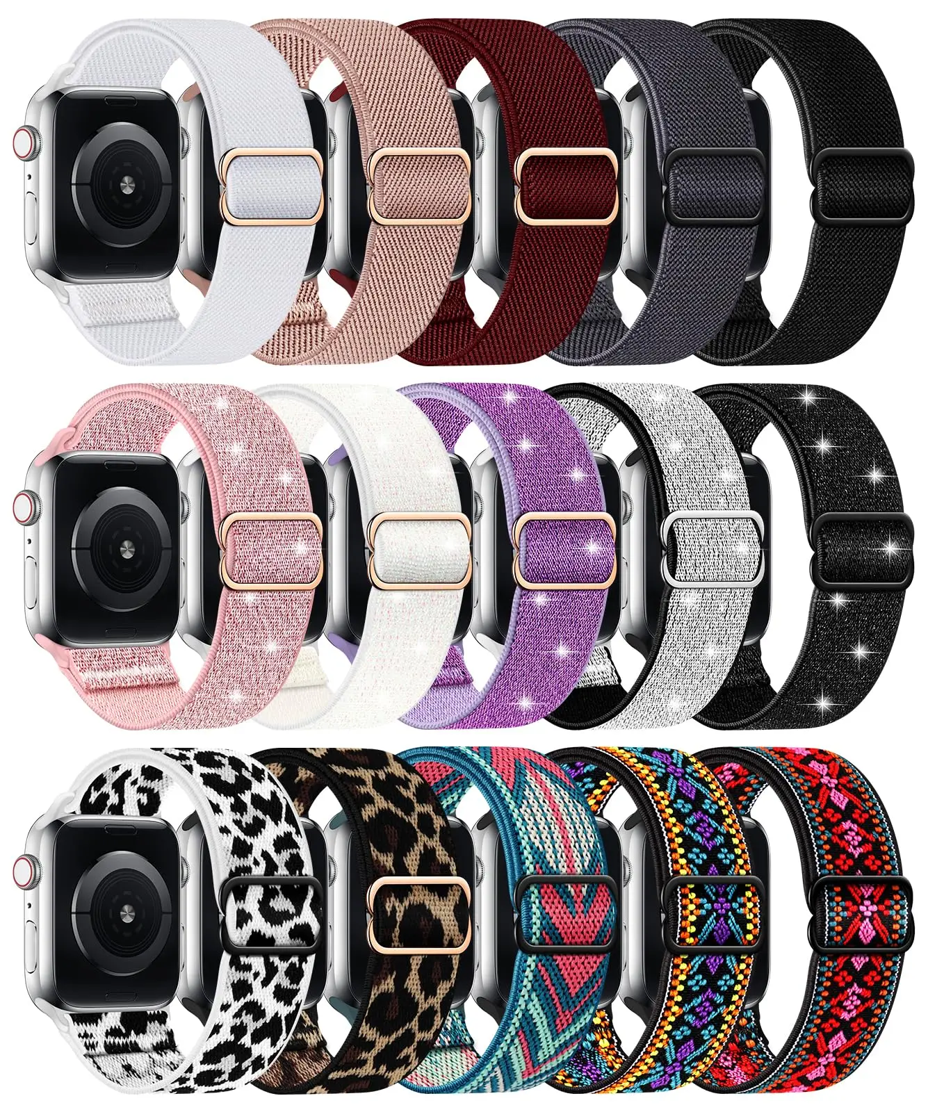 Nylon Band for Apple Watch Straps Ultra 2 49mm 41mm 45 mm 38/42 Bohemian Elastic Bracelet iWatch Series 9 8 7 6 5 4 3 Se 40/44mm