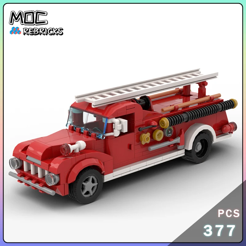 MOC Camion dei pompieri storico con un camion dei pompieri Seagrave a base piatta Kit modello di blocco Assemblaggio fai-da-te Giocattoli per esposizione di mattoni senior Regalo