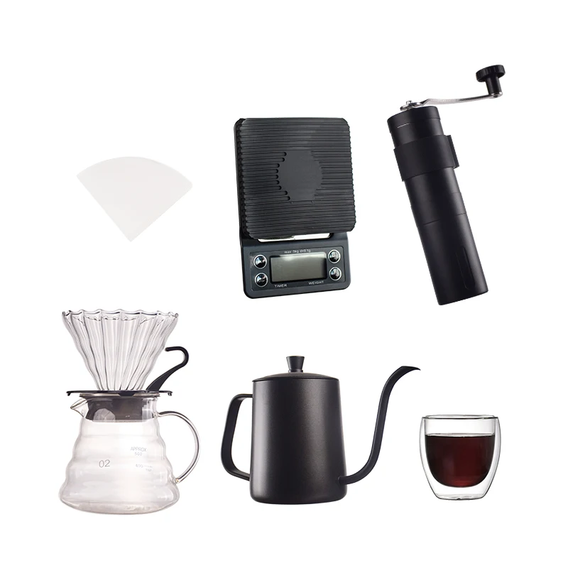 Coffee Set Coffee Accessories Manual Grinder Mill Glass Pot with Filter Dripper Gooseneck Kettle Specialized Barista Kit