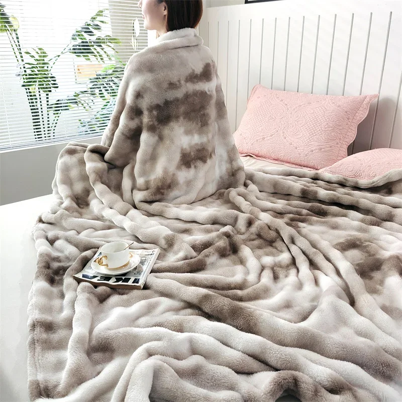 Tie Dye Faux Rabbit Fur Blanket Fluffy Super Soft Bubble Plush Throw Blanket for Sofa Bed Autumn Multipurpose Warm Nap Blanket