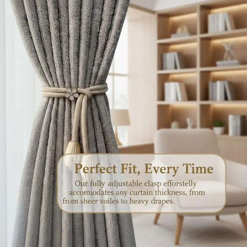 2Pcs Curtain Ties With Flower Buckles - Adjustable, No Drilling Cord Fixers For Elegant Home Decoration, Curtain Accessories