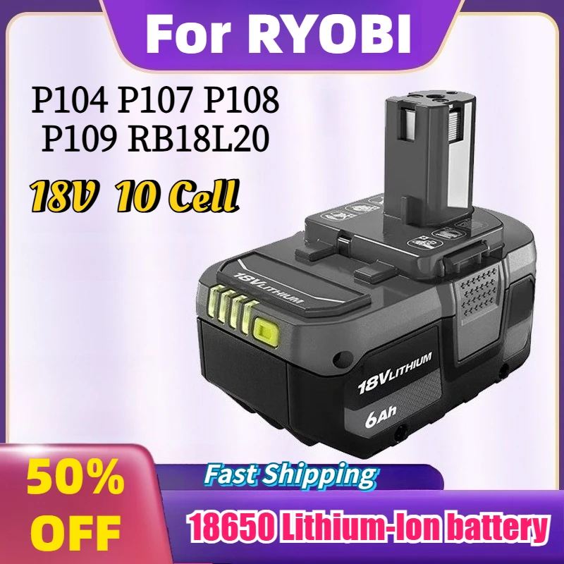 For RYOBI High-performance Lithium Battery 18V with No Memory Effect and Low Self Discharge for All Tools P104 P107 P108 RB18L20