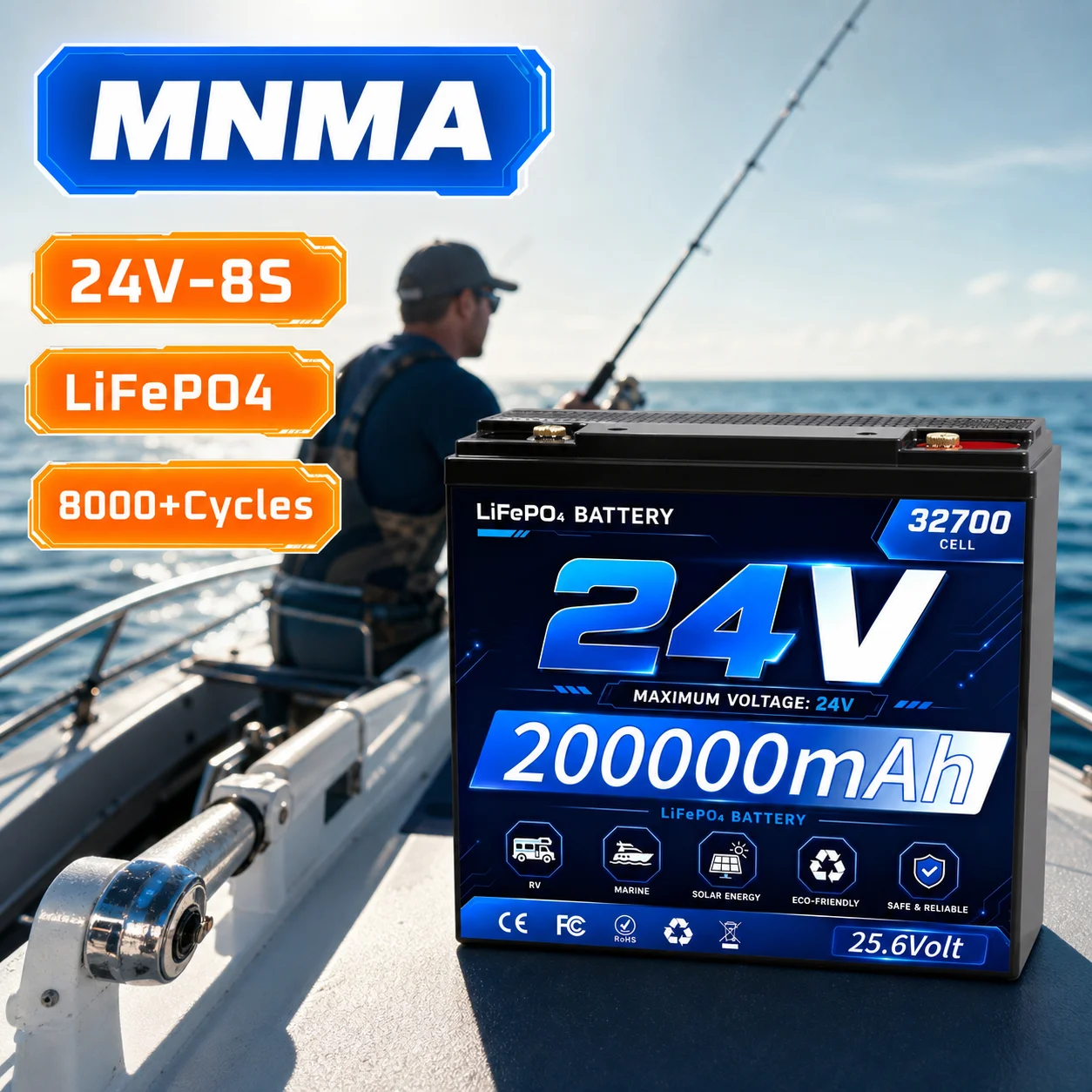 24V 150Ah/180Ah/200Ah LiFePO4 Portable Rechargeable Battery Built-in 100A BMS for RVs/Ships/Solar/Inverters 8000+ Cold Cycle