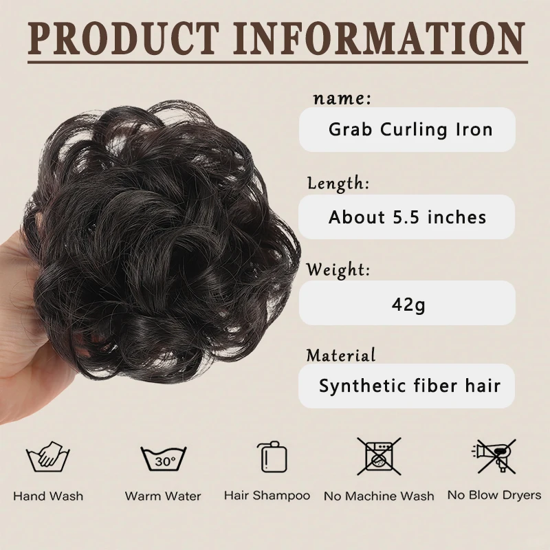 Synthetic clip style messy bun fluffy curly hair braided synthetic wig suitable for women's daily wedding and party use
