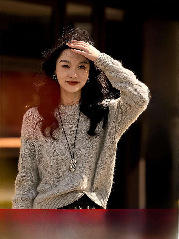 

Зимний вязаный свитер XiaoHanGe с круглым вырезом, 3D-узором в виде цветов, удобный крой, повседневный стиль, женская мода