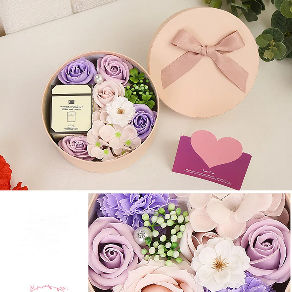 Valentine\'s Day DIY Soap Flower Candle Gift Rose Box Bouquet Wedding Family Gift