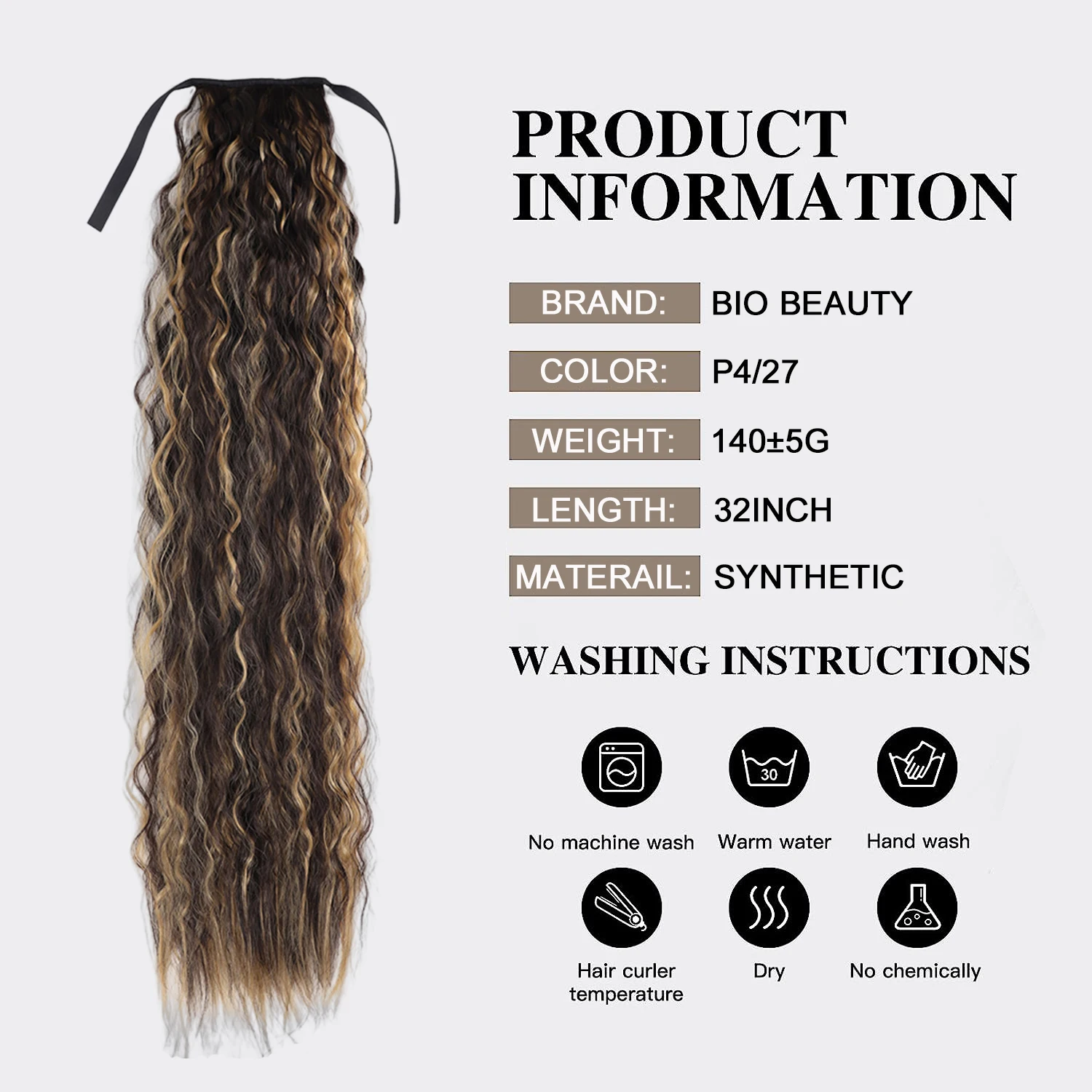 Synthetic Corn Wavy Ponytail Wrap 32 Inches  Long Fake Hair Piece For Women Hairpiece On Clip Hair Extensions Pony Horse Tail