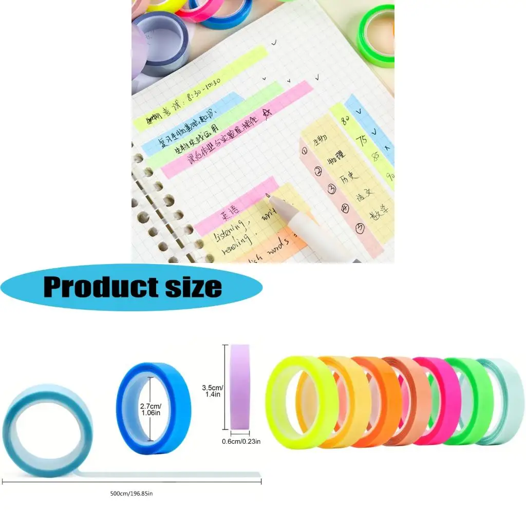 Handy Fluorescent Plastic Sticky Note Tape Adhesive Marker Tape 0.6cm Width Sticky Tape For Offices And School