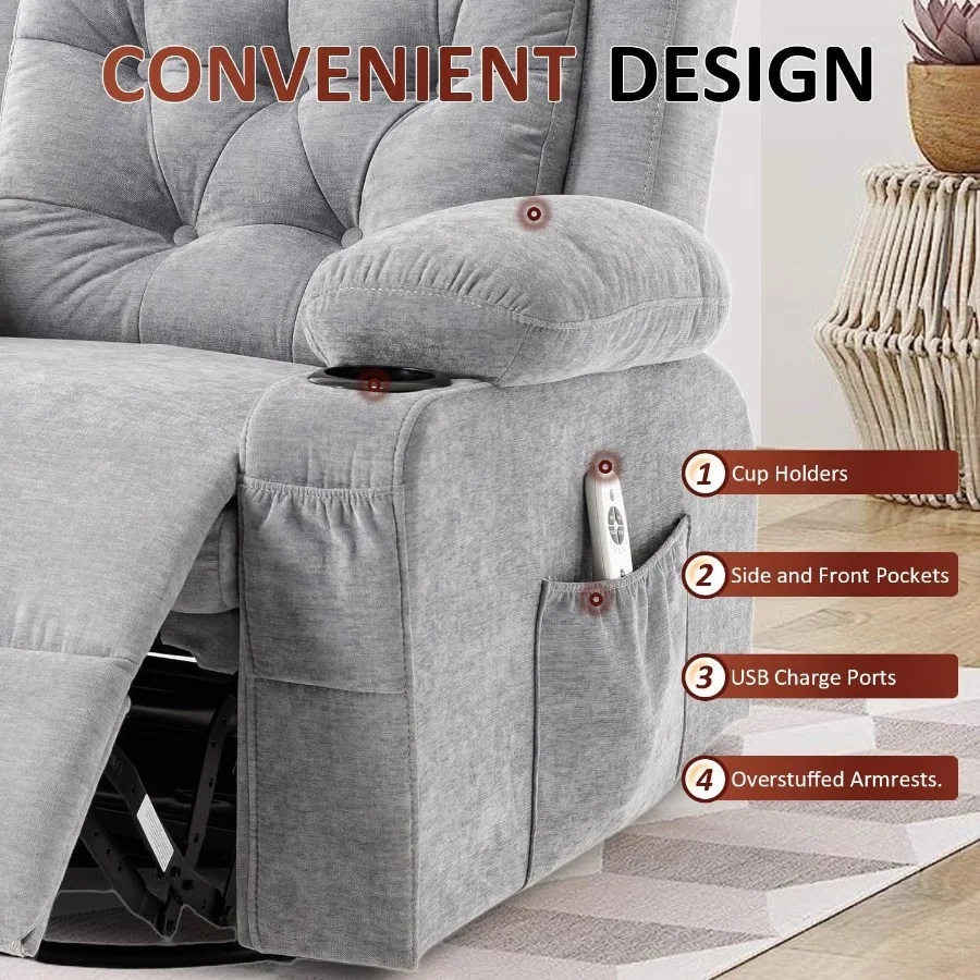 كرسي هزاز مبالغ فيه مع تدليك وحرارة منتصف القرن مريح هزاز كرسي دوار كرسي صالة للعيش