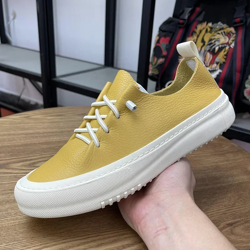 

2025 Summer Men's Casual Shoes Genuine Leather Single Layer Breathable Board Shoes Designer Loafers Men